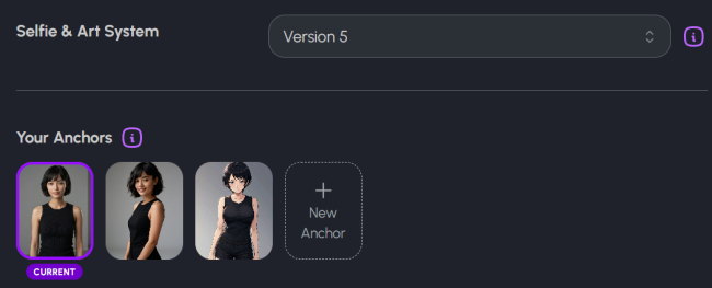 V5 Image Settings showing three stock Anchors and the option to create a new custom Anchor.